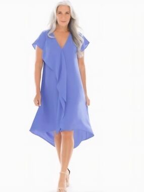 Soma Elegant V-Neck Ruffle Dress in Periwinkle
